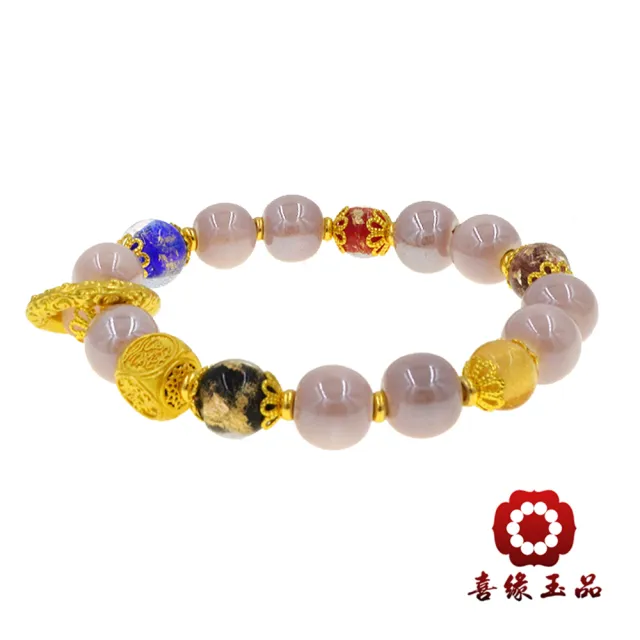【喜緣玉品】陶瓷琉璃 繁華夢影 手珠(莫蘭迪粉)(開運風水)