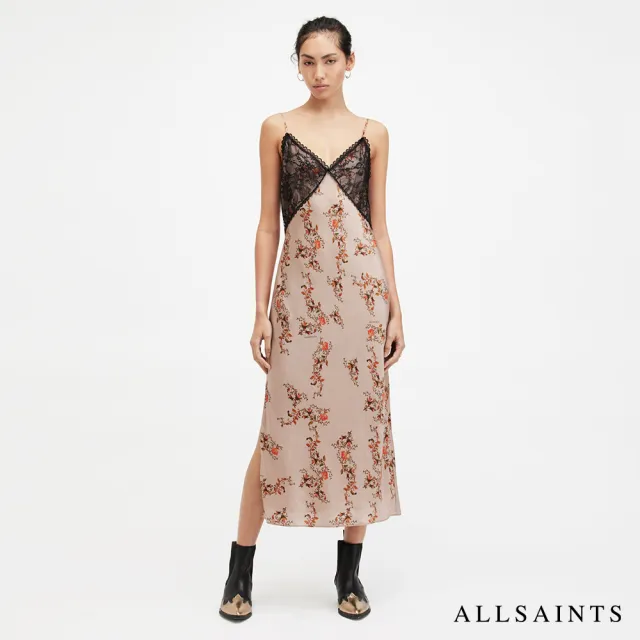 【ALLSAINTS】IMMY OTO 細緻V領蕾絲花卉印花洋裝 WD551Z(修身版型)