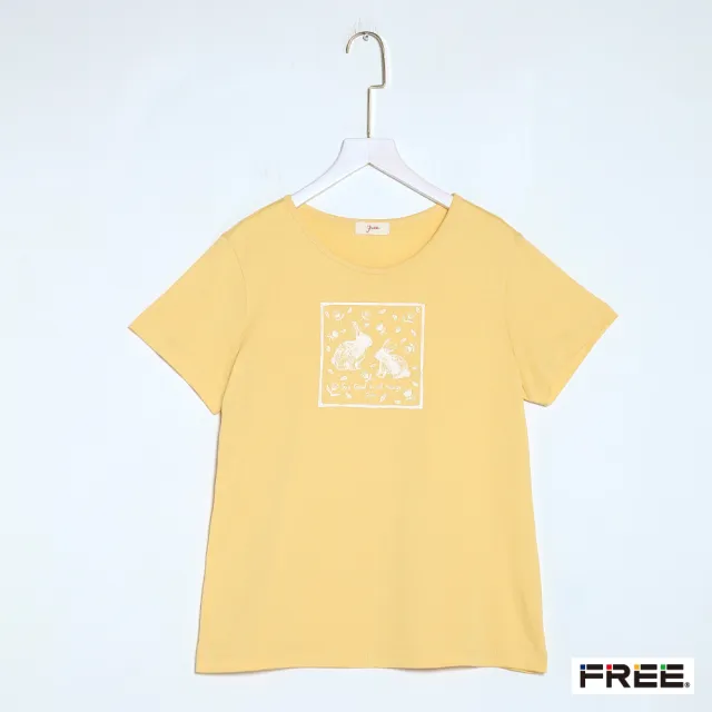 【FREE】經典FS看見美好圓領短袖棉T(淺橙/粉黃)