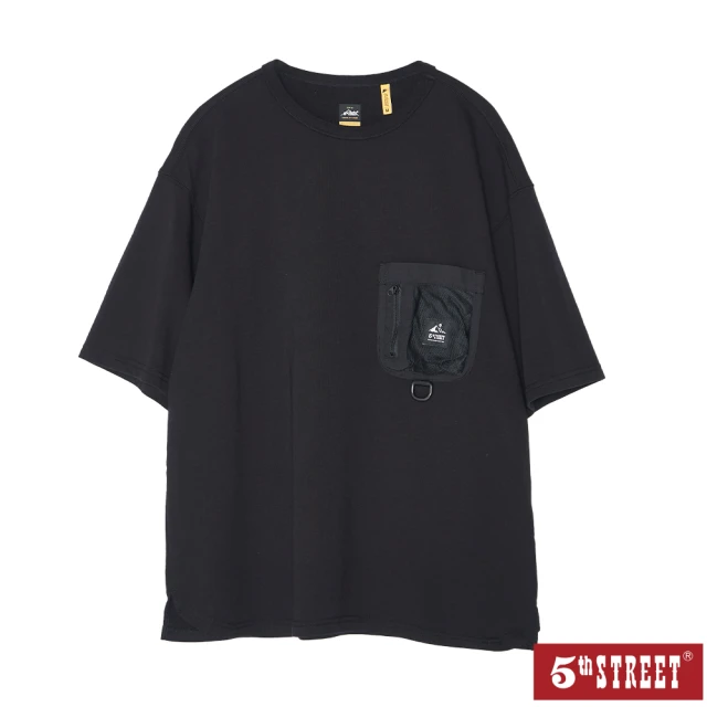 5th STREET5th STREET 男裝胸前口袋寬版短袖T恤-黑色(山形系列)