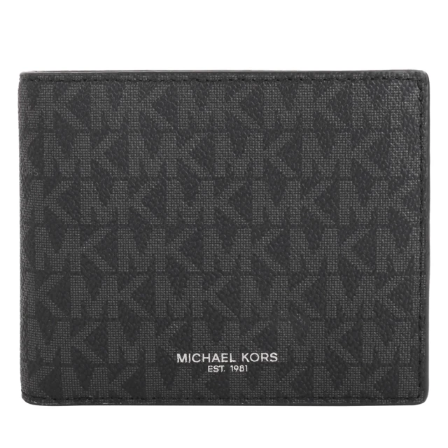 Michael Kors 燙銀字防刮皮革附名片夾短夾(黑灰)