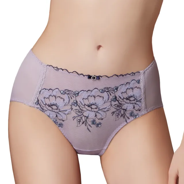 【Swear 思薇爾】仲夏玫瑰系列M-XXL蕾絲刺繡中腰三角女內褲(夏朵紫)