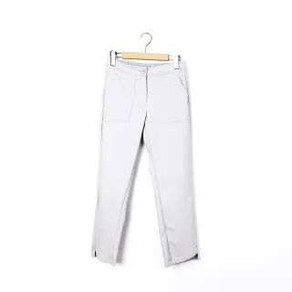 【CUMAR】貼口袋褲口前弧後平彈性九分褲(藍 白 灰)