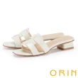 【ORIN】素色真皮編織設計粗跟拖鞋(白色)