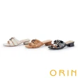 【ORIN】金屬釦造型配飾真皮粗跟拖鞋(棕色)
