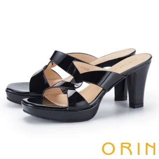 【ORIN】真皮曲線設計高跟涼拖鞋(黑色)