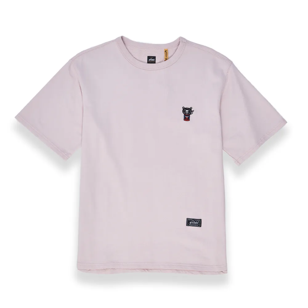【5th STREET】男裝寬版罐頭動物繡圖案短袖T恤-粉紅(山形系列)