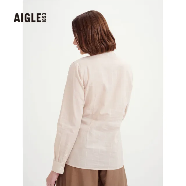 【AIGLE】女 格紋長袖襯衫 AG-3P215A138 淺卡其(女裝 襯衫 格紋長袖)