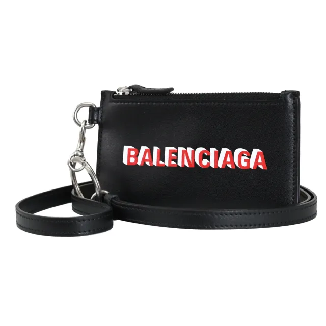 【Balenciaga 巴黎世家】經典品牌LOGO烙印可拆掛式信用卡零錢包(黑)