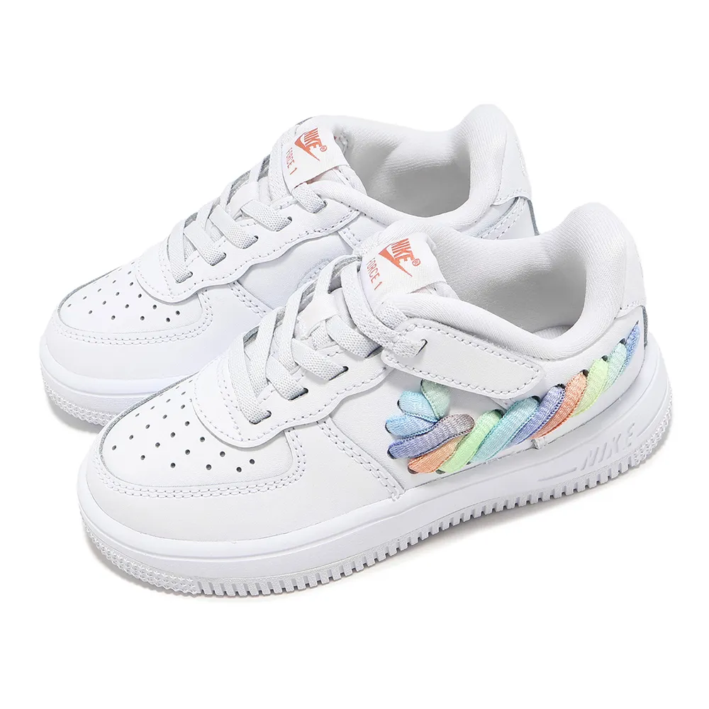 【NIKE 耐吉】童鞋 Force 1 Low EasyOn LV8 1 PS 中童 小朋友 白 編織 彩虹 休閒鞋(FN4890-100)