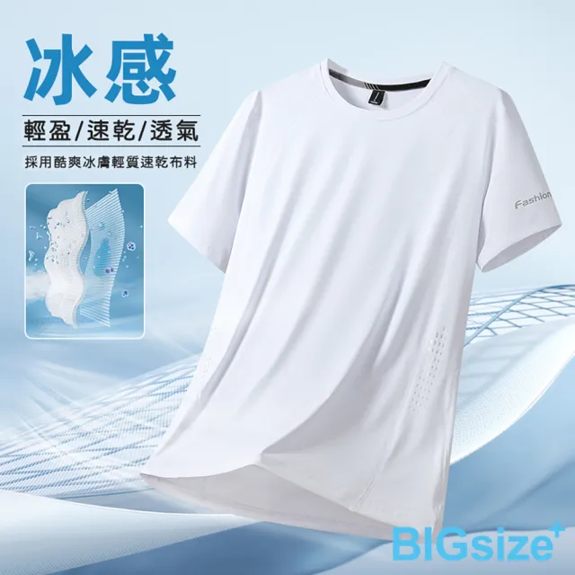 【B+ 大尺碼專家】現貨-大小尺碼-冰絲 涼感 排汗 圓領 T恤(0201061)