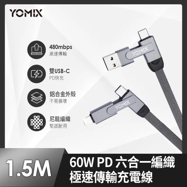 六合一快充線組【YOMIX 優迷】20W 雙孔快充摺疊充電器(支援iPhone 16)