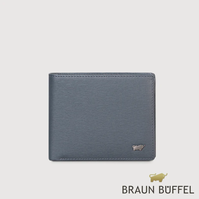 BRAUN BUFFEL 德國小金牛 台灣總代理 瓦拉頓-TW 12卡中間翻透明窗短夾-深藍色(BF537-317-MAR)