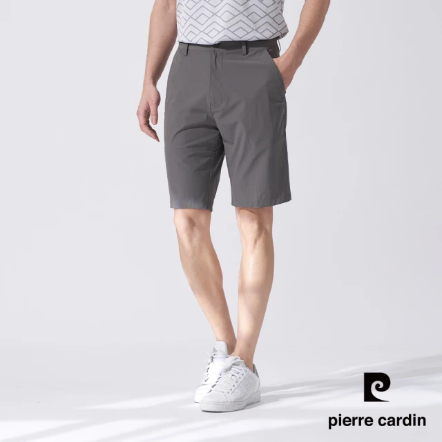 pierre cardin 皮爾卡登 商務休閒 男款 彈性平口平紋休閒短褲-灰色(5247961-95)