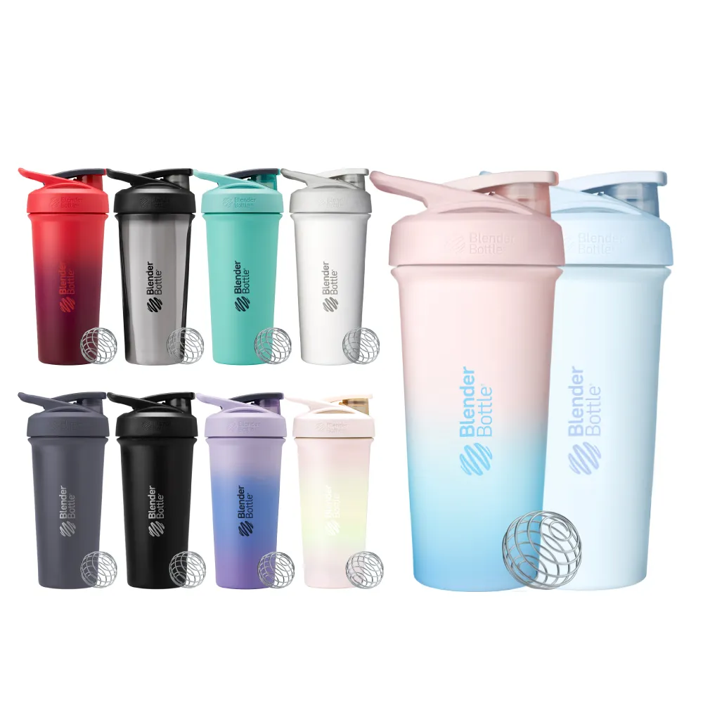 【Blender Bottle】2入〈Sleek不鏽鋼〉按壓式防漏搖搖杯25oz/740ml(BlenderBottle/Strada/運動水壺/冰霸杯)