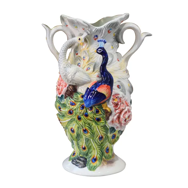 Function art 藝術瓷】富貴吉祥陶瓷雌雄孔雀造型花瓶／花器- momo購物