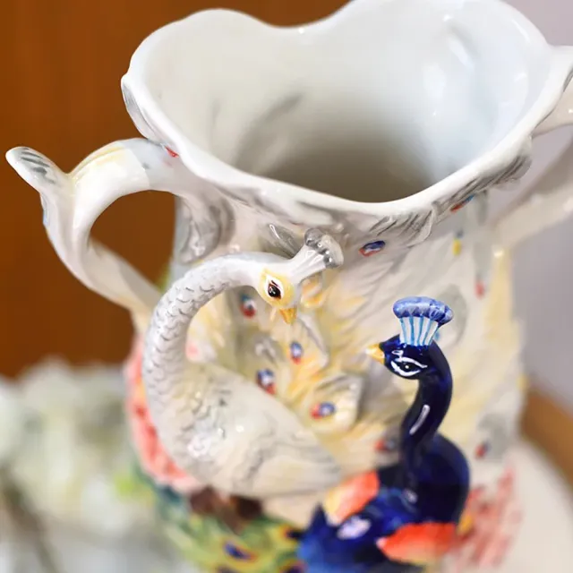 Function art 藝術瓷】富貴吉祥陶瓷雌雄孔雀造型花瓶／花器- momo購物