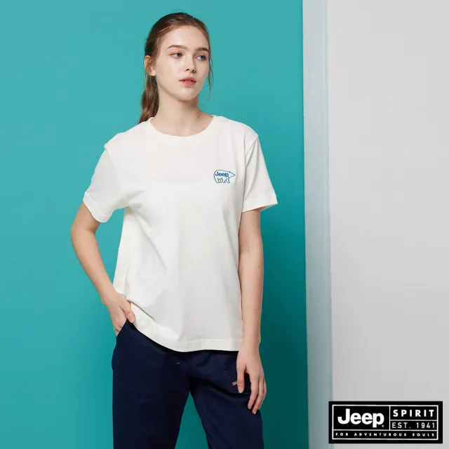 【JEEP】女裝 厚磅北極熊貼布繡短袖T恤(白色)