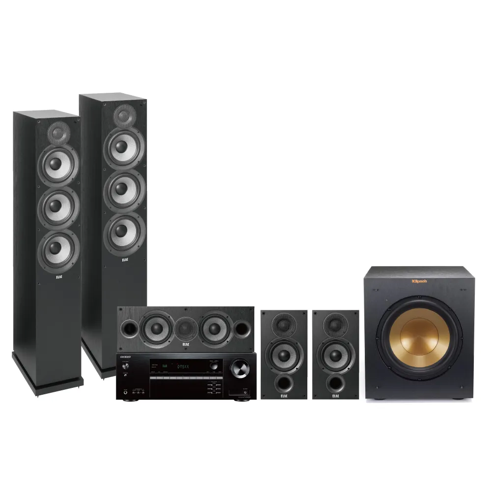 【Klipsch】R-10SWi重低音＋ELAC DF62+DC52+DB52+Onkyo TX-NR6100(5.1聲道家庭劇院組)