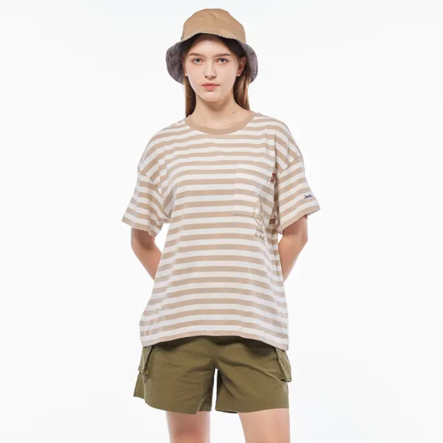 【JEEP】女裝 條紋口袋印花短袖T恤(卡其)