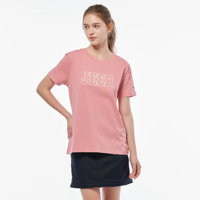 【JEEP】女裝 品牌LOGO刺繡短袖T恤(粉色)