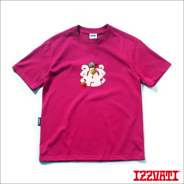 【IZZVATI】午休熊貼布繡短T-桃紅(品牌立體刺繡款)