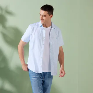 【NAUTICA】男裝 滿版印花設計休閒短袖襯衫(白色)
