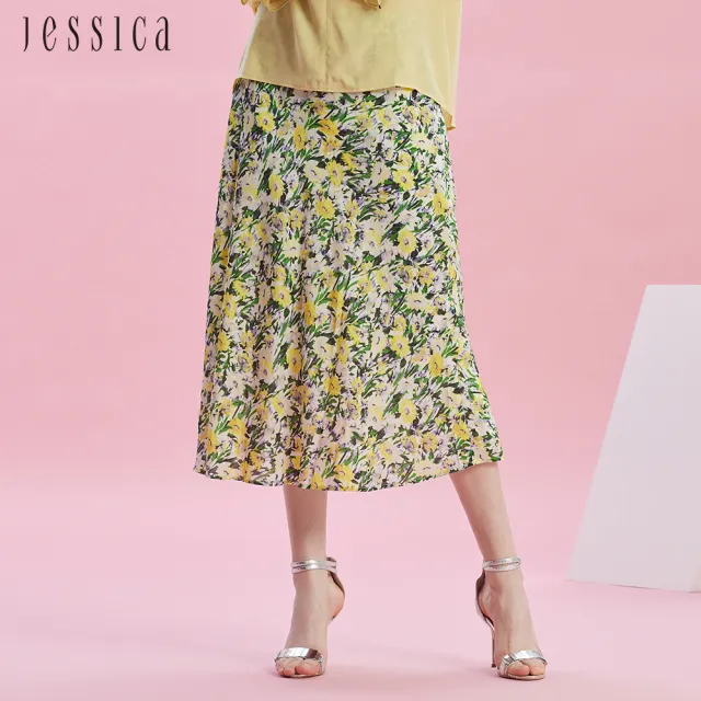 【JESSICA】親膚柔順雙縐蠶絲碎花長裙J43102
