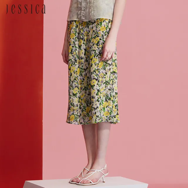 【JESSICA】親膚柔順雙縐蠶絲碎花長裙J43102