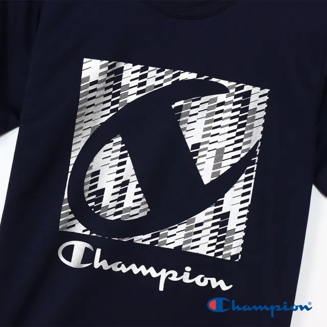 【Champion】官方直營-吸汗速乾金屬Logo印花短袖TEE-童(深藍色)