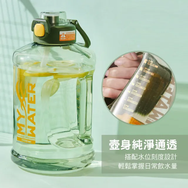 【Genki Bear 元氣熊】MY WATER 胖胖力士運動水壺/1500ml(健身/彈蓋/伸縮式吸管)