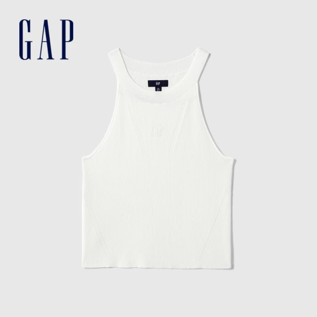 GAP 女裝 Logo防曬立領短袖T恤-黑灰色(520595