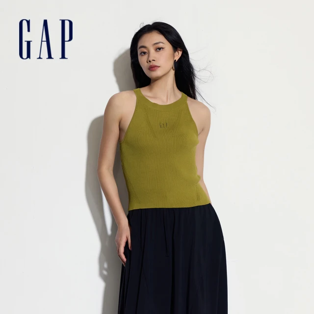 GAP 女裝 Logo羅紋圓領針織背心-綠色(464849)