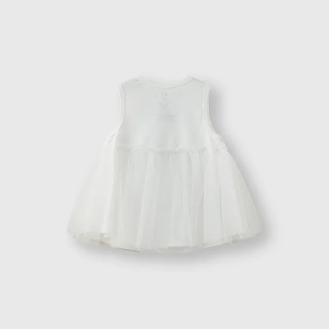 【GAP】女幼童裝 Logo純棉圓領無袖洋裝-白色(466777)