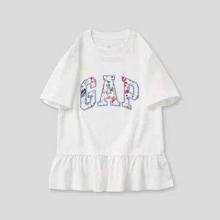 【GAP】女童裝 Logo純棉圓領短袖T恤-白色(465954)