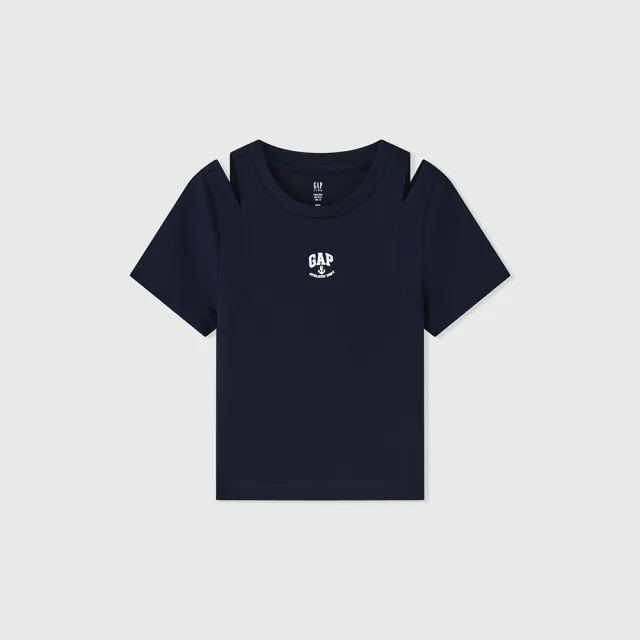 【GAP】女童裝 Logo印花圓領短袖T恤-海軍藍(465951)