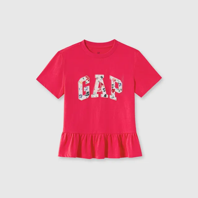 【GAP】女童裝 Logo純棉圓領短袖T恤-瑰紅色(465954)