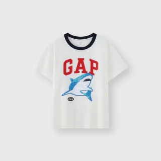 【GAP】男童裝 Logo純棉趣味圓領短袖T恤-白色(466157)