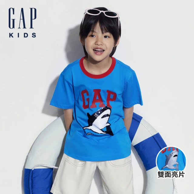 GAP 男童裝 Logo純棉趣味圓領短袖T恤-藍色(466157)
