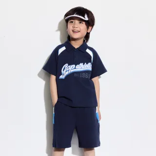 【GAP】男童裝 Logo印花翻領短袖短褲家居套裝-海軍藍(466033)
