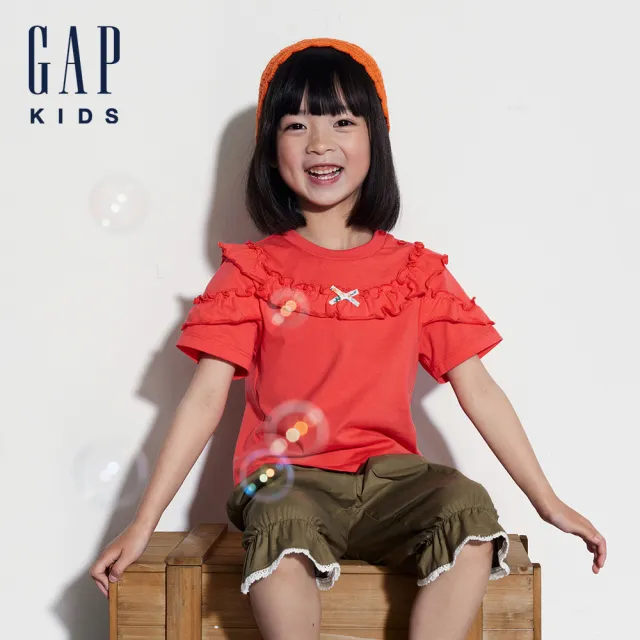 【GAP】女幼童裝 純棉圓領短袖T恤-深粉紅(466582)