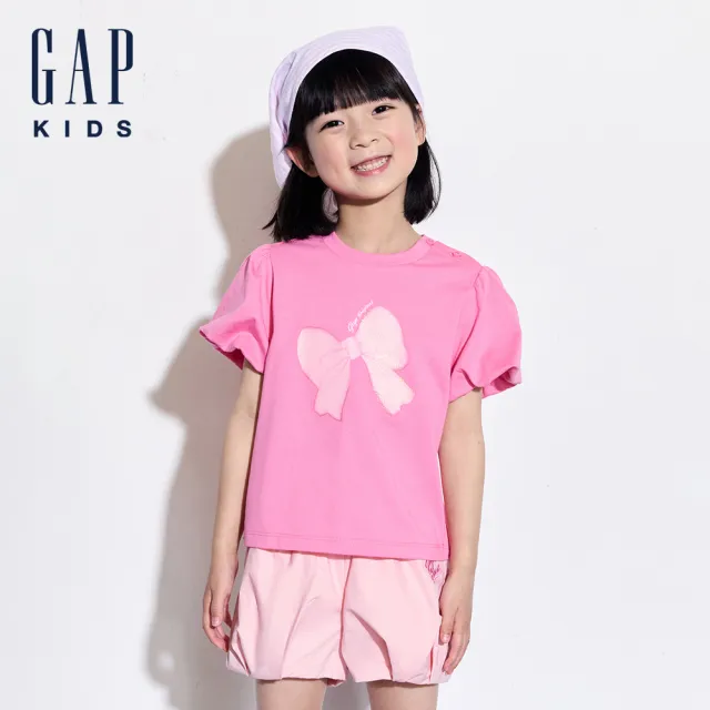 【GAP】女幼童裝 Logo純棉印花圓領短袖T恤-深粉色(465880)