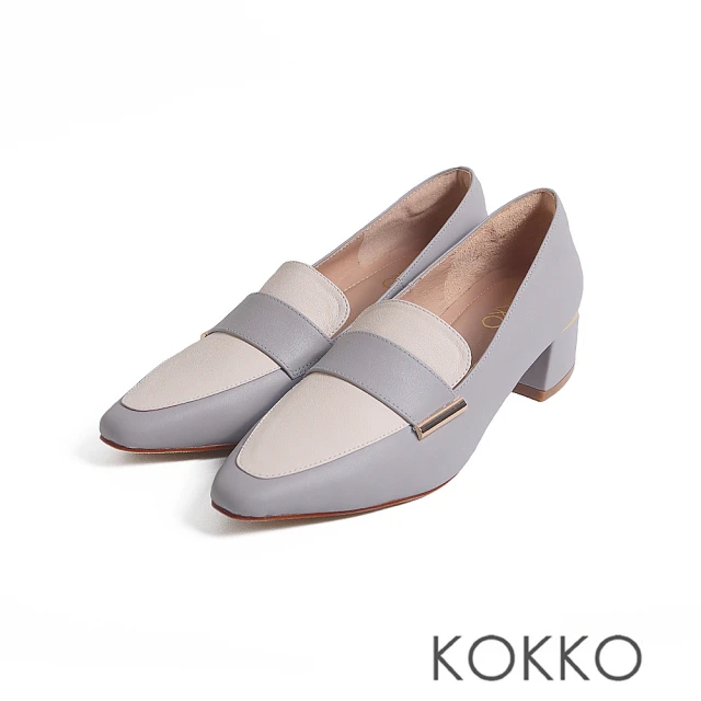 KOKKO 集團 知性好感俐落小方頭微寬楦包鞋(灰藍色)