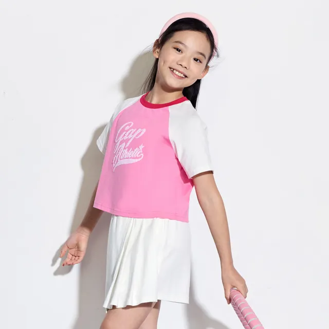 【GAP】女童裝 Logo純棉趣味圓領短袖T恤-深粉色(465962)