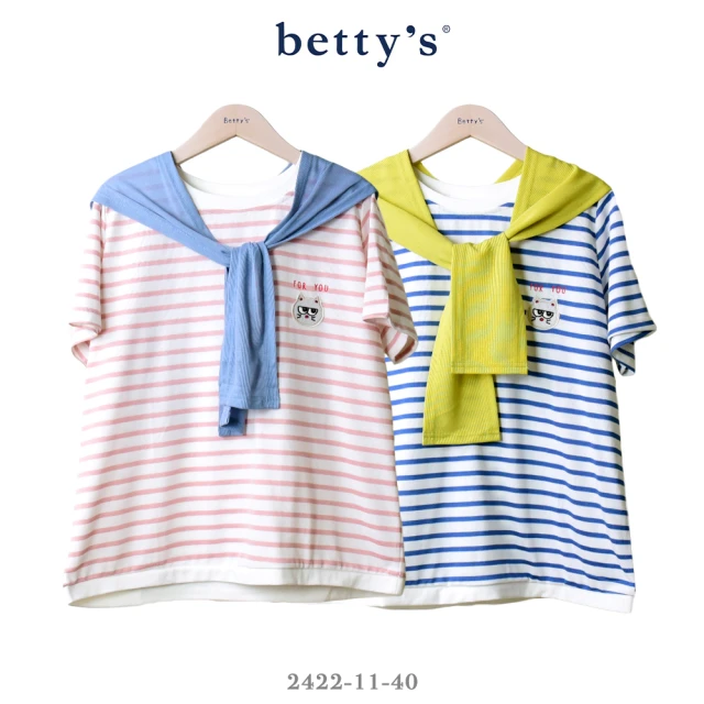 betty’s 貝蒂思betty’s 貝蒂思 兩件式貓咪貼布繡條紋短袖T-shirt(共二色)