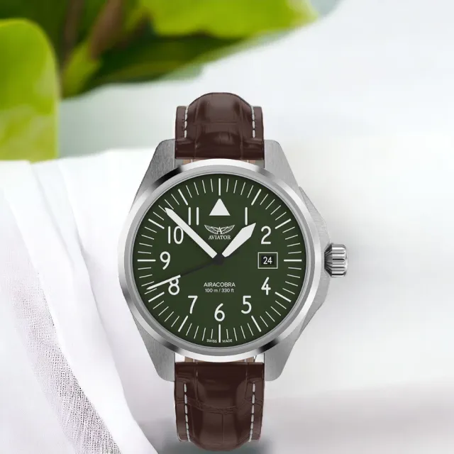 AVIATOR 飛行員 AIRACOBRA P43 TYPE A 飛行風格 腕錶 手錶 男錶(綠色-V13803304)