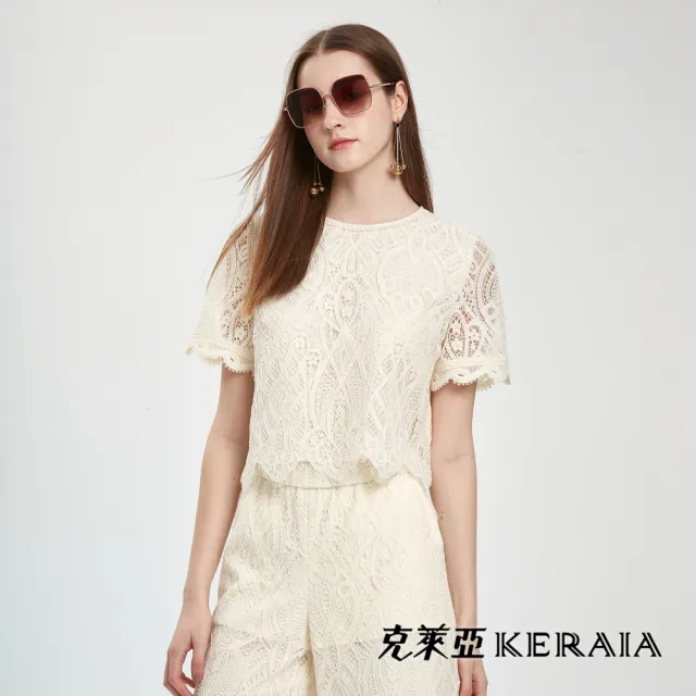 【KERAIA 克萊亞】巴洛克風優雅蕾絲短上衣(兩色；M-XXL)