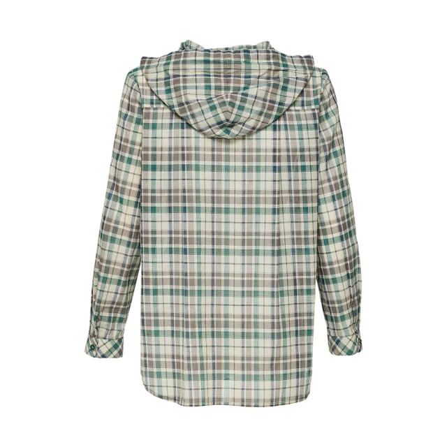 【ILEY 伊蕾】格紋連帽排釦純棉襯衫外套(綠色；M-XL；1241024004)