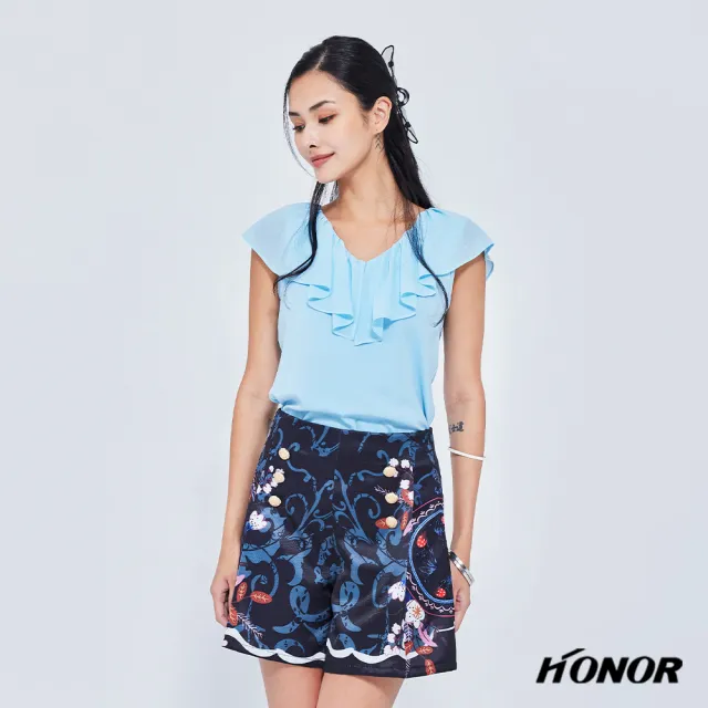 【HONOR 山形屋】金釦多彩紋路打摺短褲