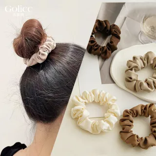 【Golicc】簡約法式緞面 3入裝 彈性髮圈(髮飾 頭飾 髮圈 髮繩 韓國 生日禮物 盛夏慶典)